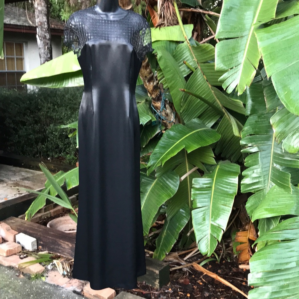 Adrianna papell sequined and satin column gown